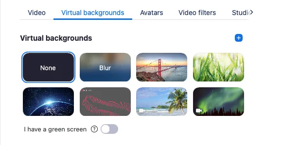 Zoom settings showing the upload button for virtual backgrounds